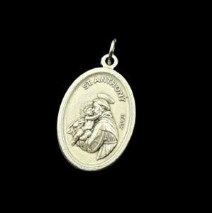 St. Anthony Silver Pray For Us Italy Good Luck Floral Token Pendant Charm